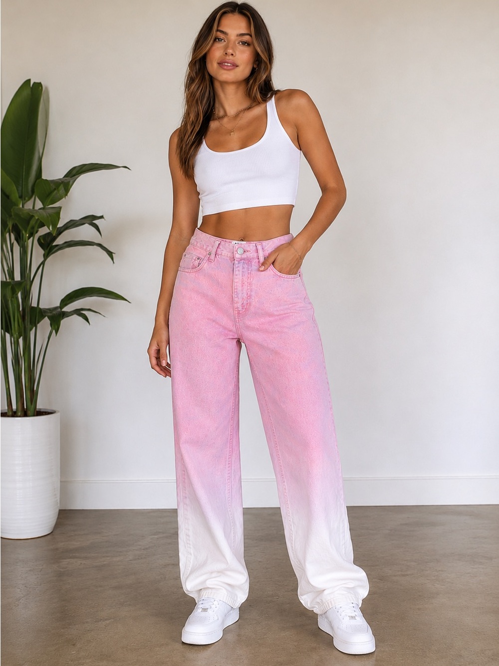 BDG Pink Ombre High-Rise Wide-Leg Jeans